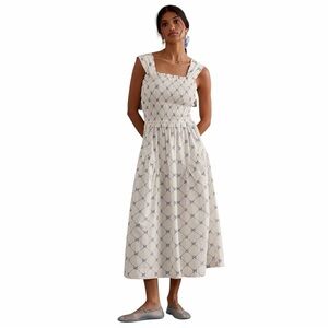 Damson Madder Anthropologie White Bow Smocked Violet Midi Dress Plus Womans